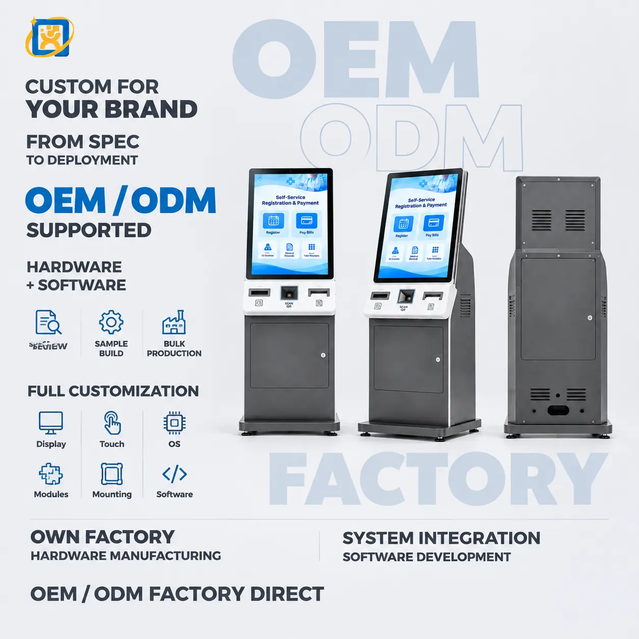 19-inch compact self-service registration terminal for clinic reception and check-in