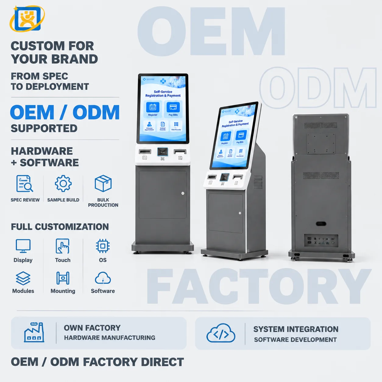 43-inch self-service registration kiosk with touchscreen for hospital lobby registration