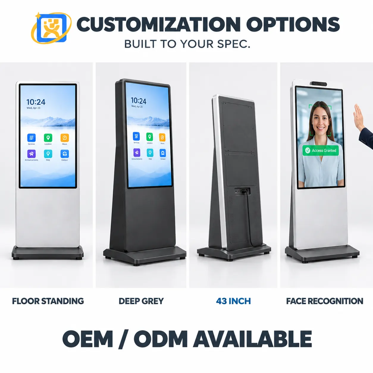 55-inch floor-standing touch digital signage showing the information and interaction concept