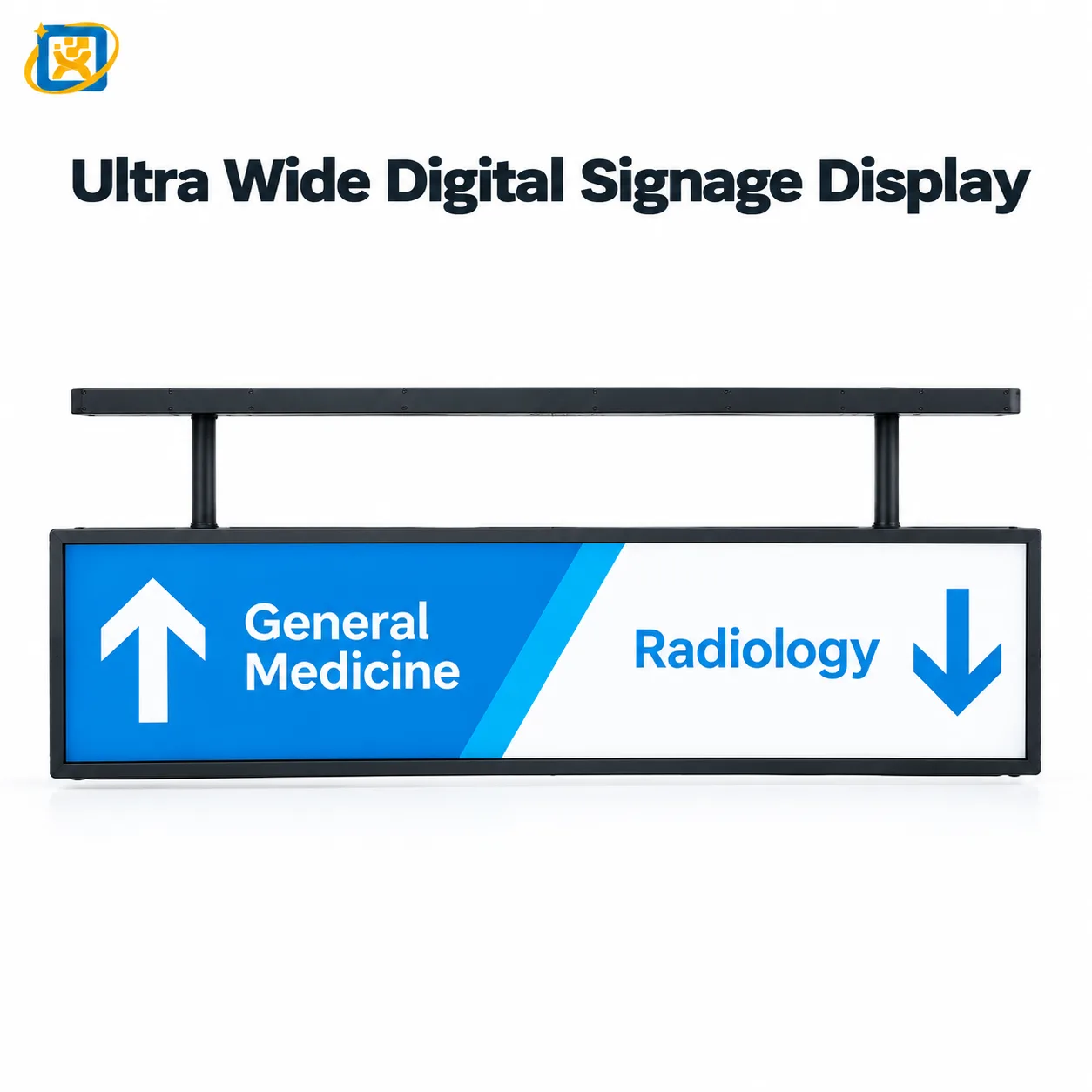 Product identification card for the ceiling-mounted stretched bar display