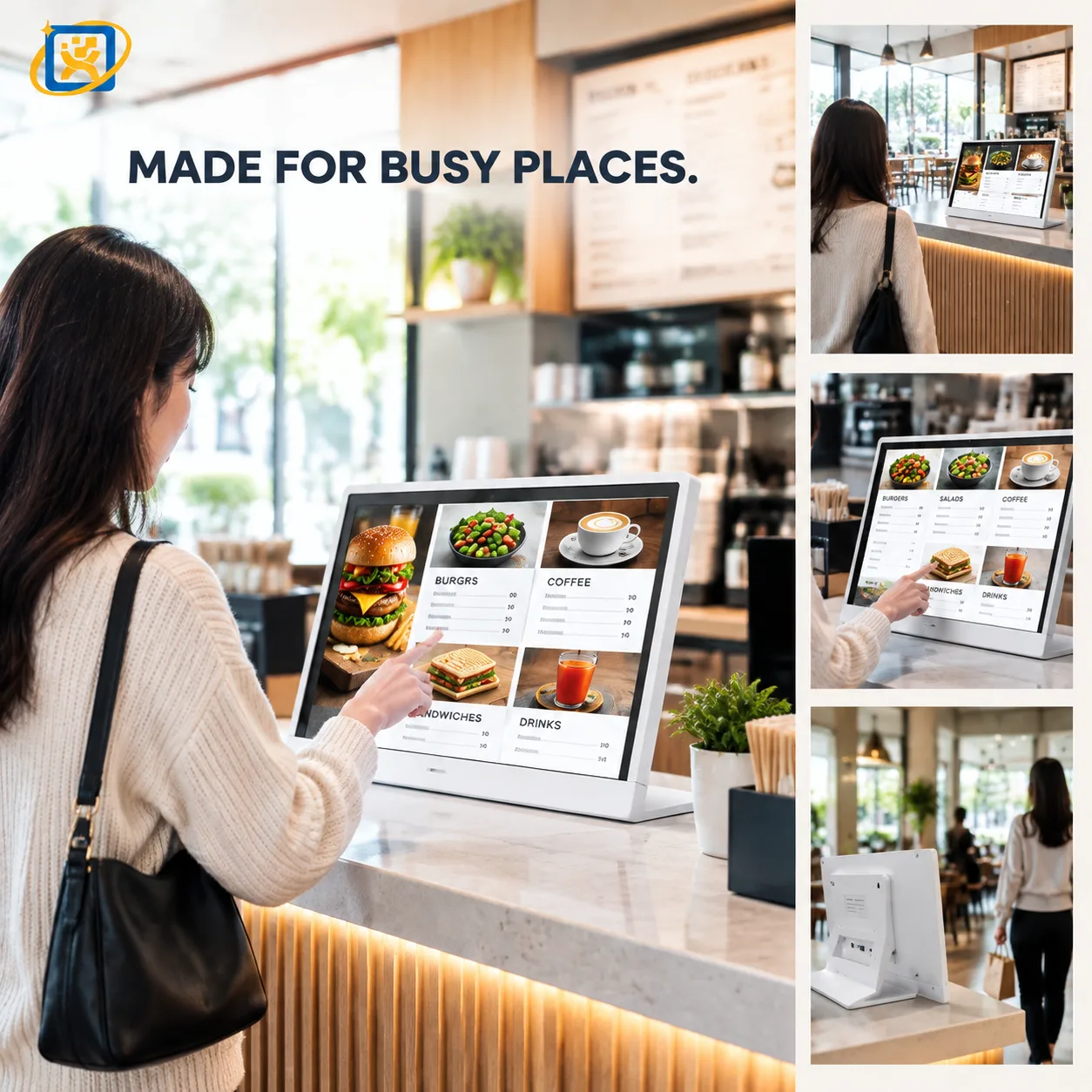 Desktop digital signage menu display shown in a product poster layout