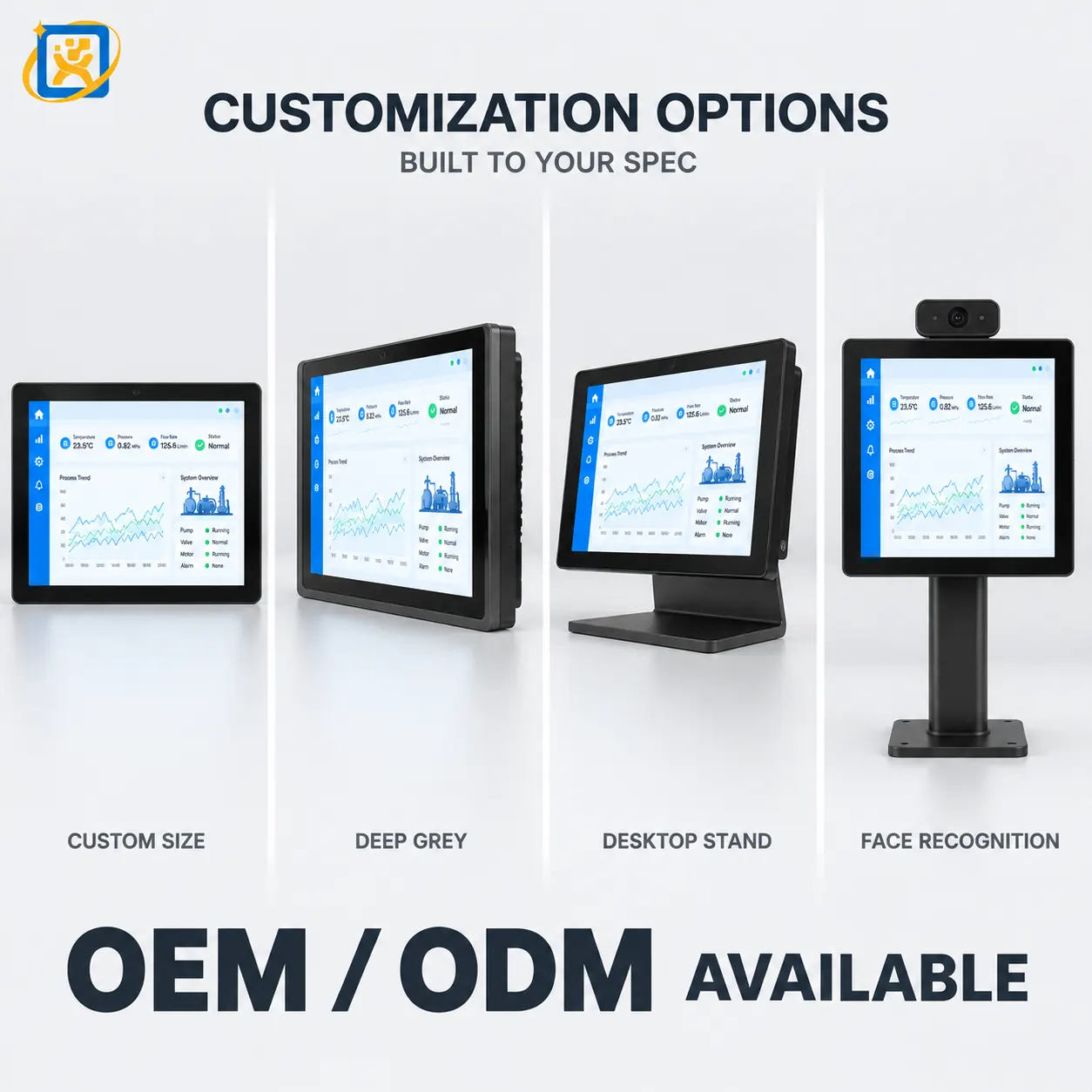 Fanless industrial all-in-one touch computer in a production-line interaction concept